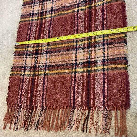 DUSTY rose pink yellow plaid check warm soft fall winter blanket scarf - Picture 6 of 8